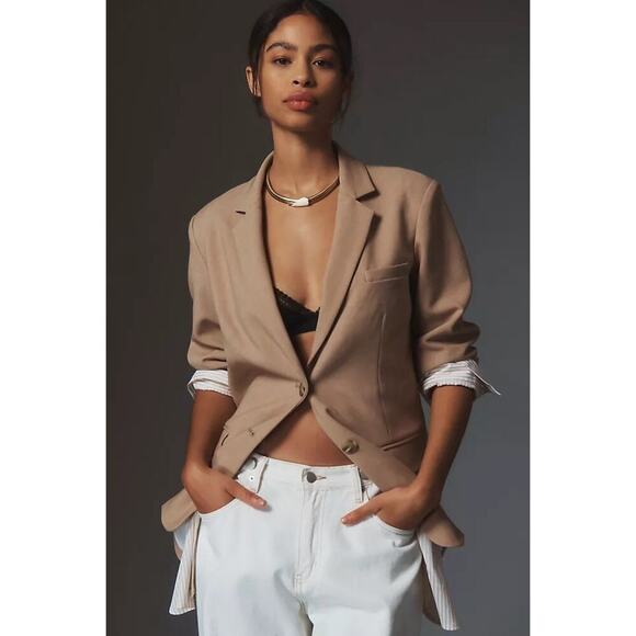 Anthropolgie Maeve The Bennet Twofer Blazer Women's Tan Size Large - Picture 1 of 5